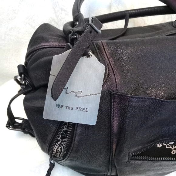 Free People 'WTF' Emerson Distressed Black Leather Hobo Bag - Picture 5 of 14